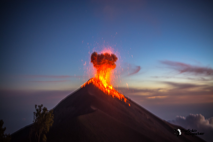 The view of volcano Fuego from Volcano Acatenango base camp Guatemala backpacking itinerary