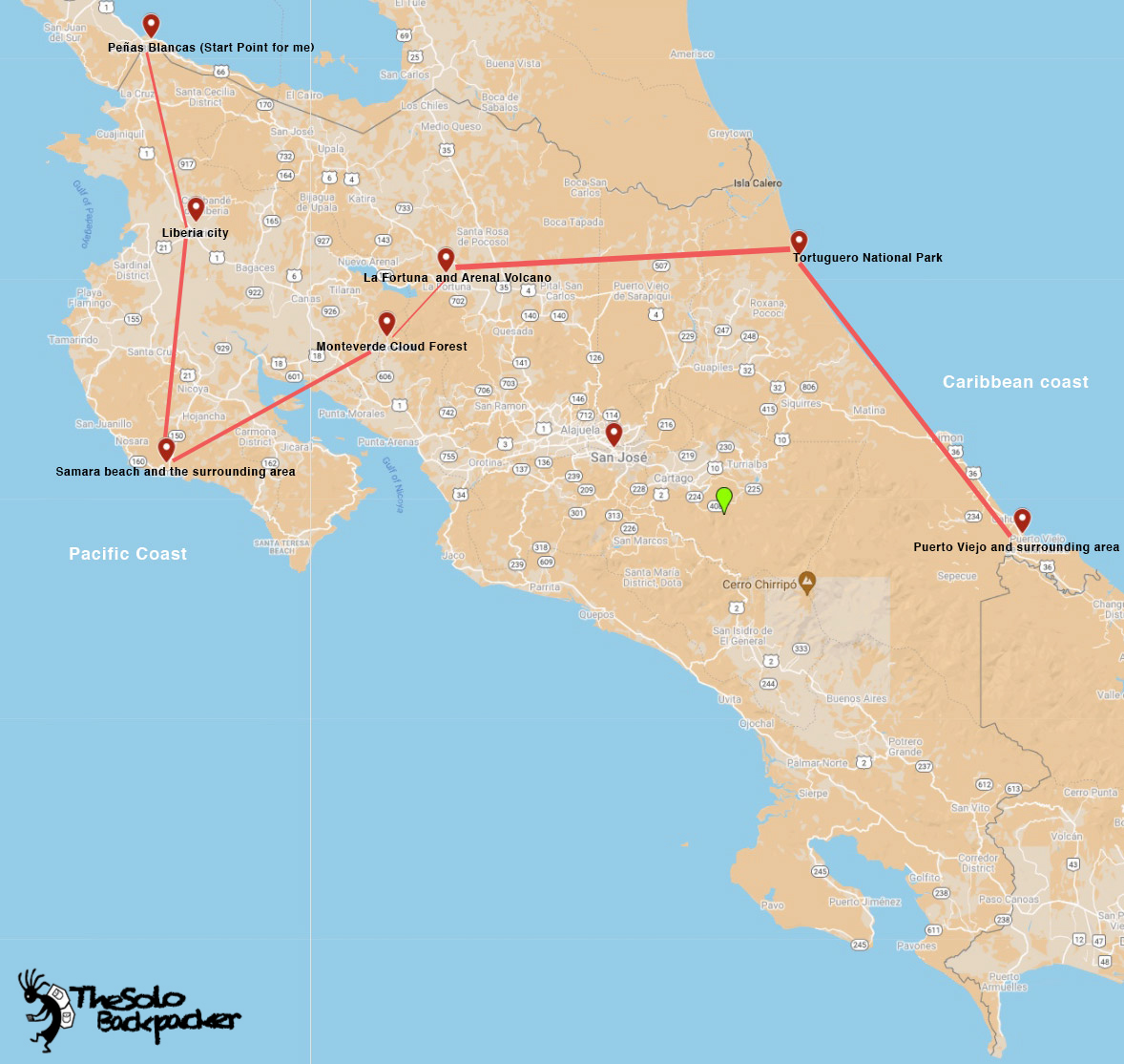 Costa-Rica-Costa-rica-Backpacking-Itinerary-Map-TheSoloBackpacker